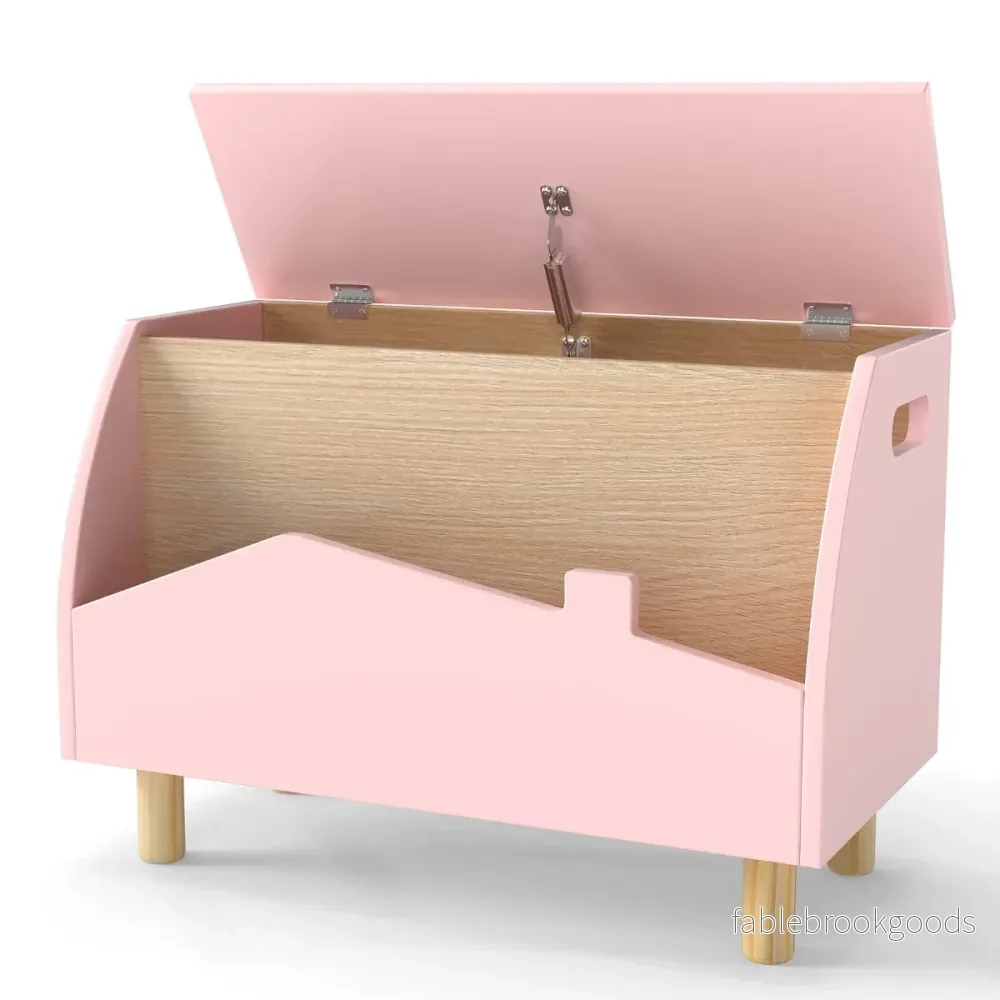 Leksakslåda – i trä med hyllplan lock – 60 x 30 x 44 cm – Rosa