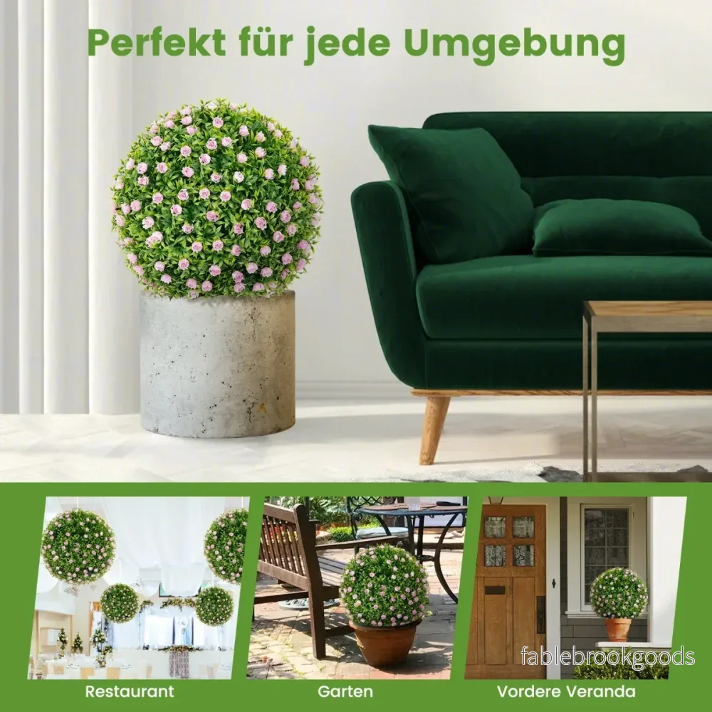 buxbomkulor – UV beständiga dekorativa topiary konstgjord växt – 2 Ø 37 cm – Rosa - Bild 2