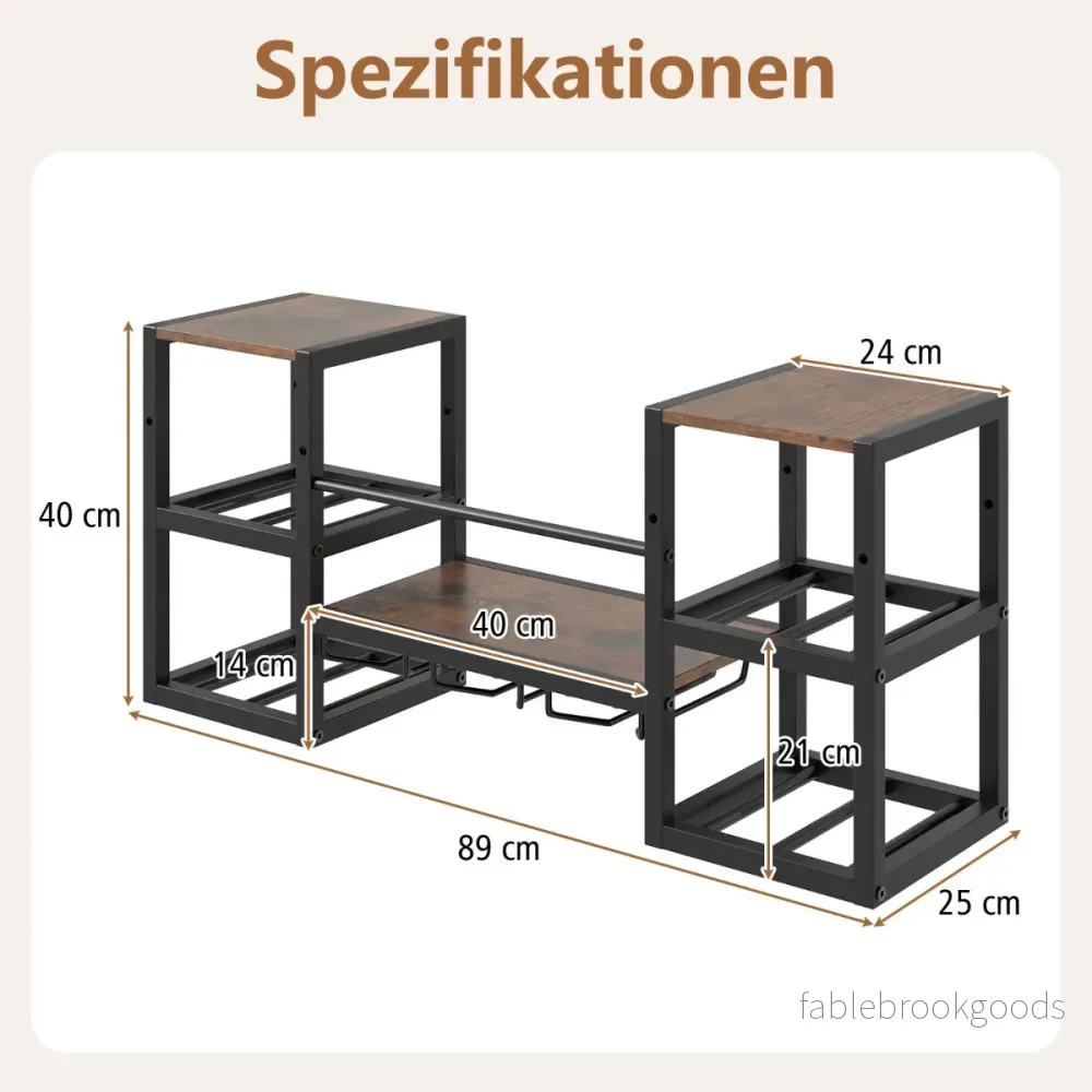 Väggmonterad – vinställ med glashållare Kraftig metallram flaskhållare öppen hylla Rustikt brunt – 8 – Rustik brun - Bild 2