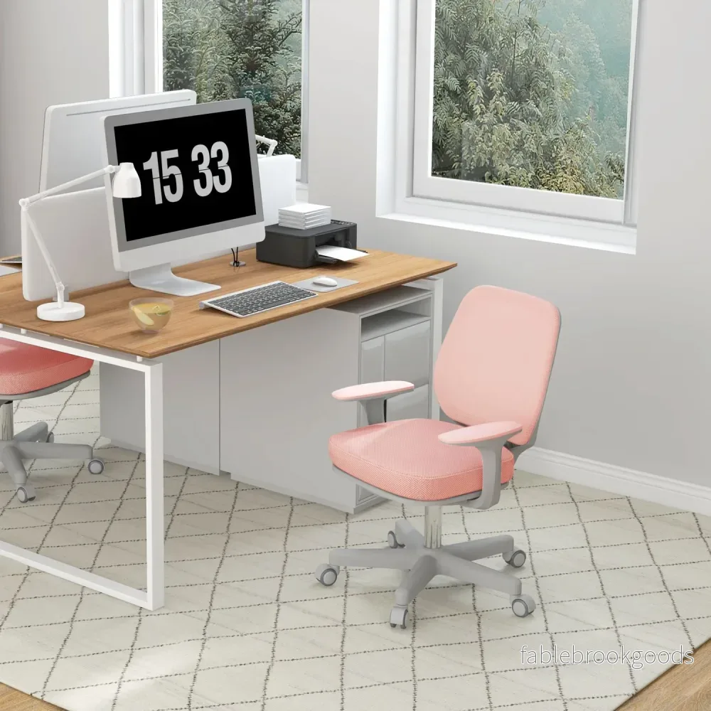 Ergonomisk kontorsstol, justerbar höjd, rosa, 360° vridbar - Bild 2