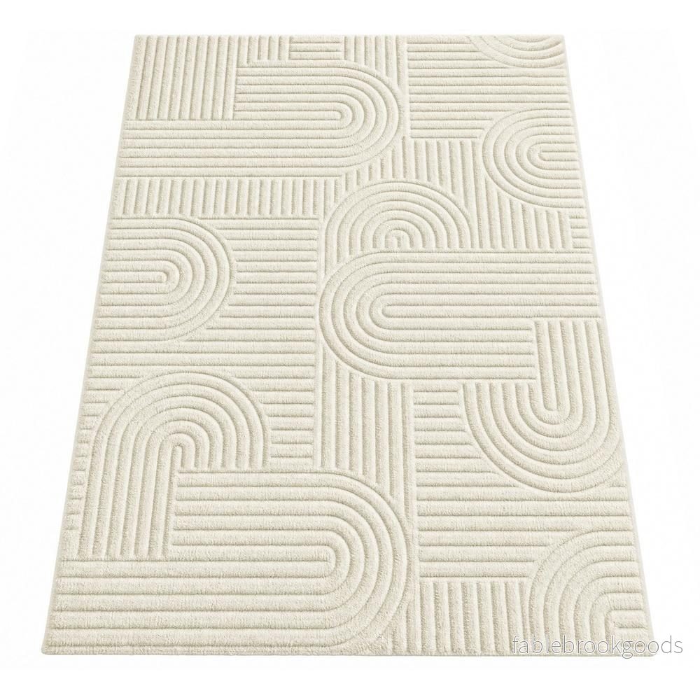 Vloerkleed – 290 x 200 cm – 3D Geometrisch Patroon – Wasbaar – Crèmewit Vloerkleed – 290 x 200 cm – 3D Geometrisch Patroon – Wasbaar – Crèmewit