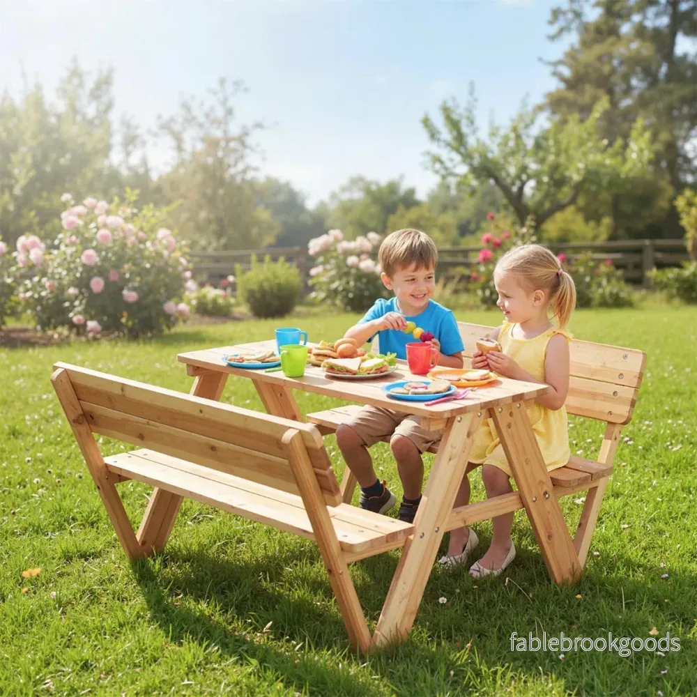 Barnpicknickbord – Utomhusbarnmöbler med och bänkar i – 2 – Natur - Bild 3