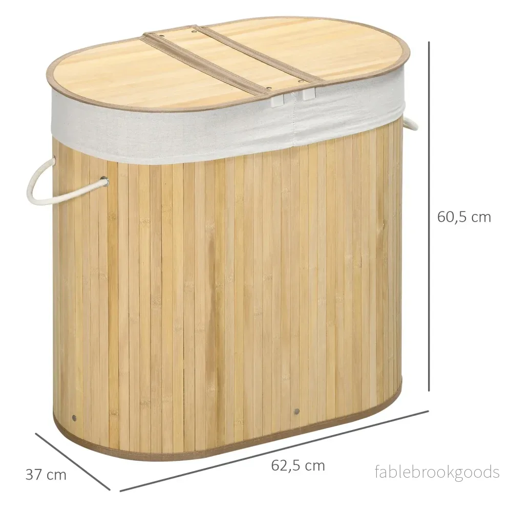 Bambu tvättkorg med lock, dubbla fack - Bild 3