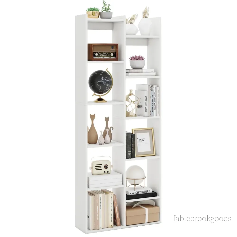 vånings – bokhylla displayställ med anti tipp säkringar, trädformad stående – 12 65 x 20 x 162 cm – Vit