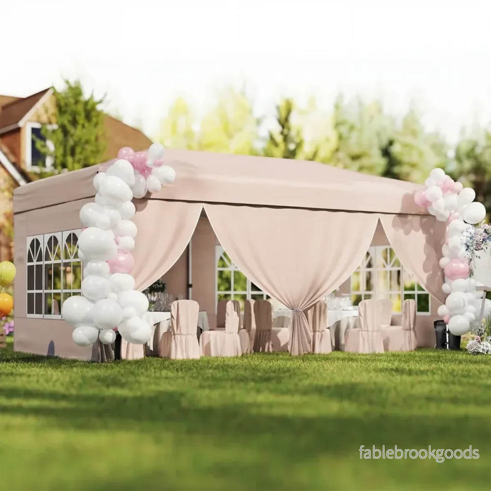 Pop – up paviljong hopfällbar med metallram sex sidoväggar och sandsäckar – 3 x 6 m – Grå - Bild 3