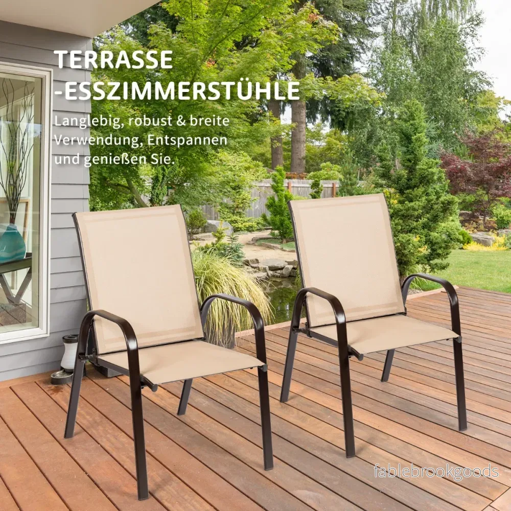 Set – med trädgårdsstolar böjda armstöd och förstärkt metallram utomhus bistrostolar – 2 – Beige - Bild 2