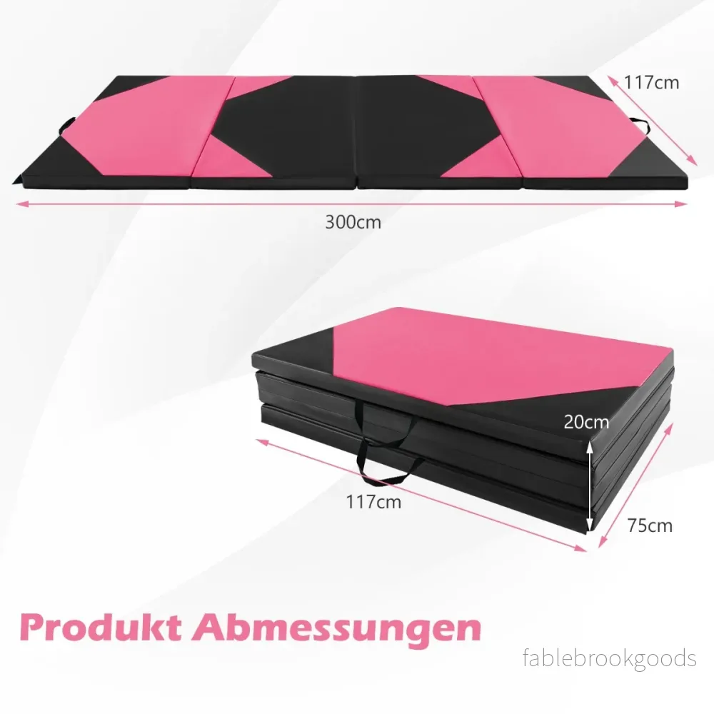 Vikbar – träningsmatta av syntetiskt läder med kardborrefästen och bärhandtag – 300 x 117 x 5 cm – Rosa - Bild 2