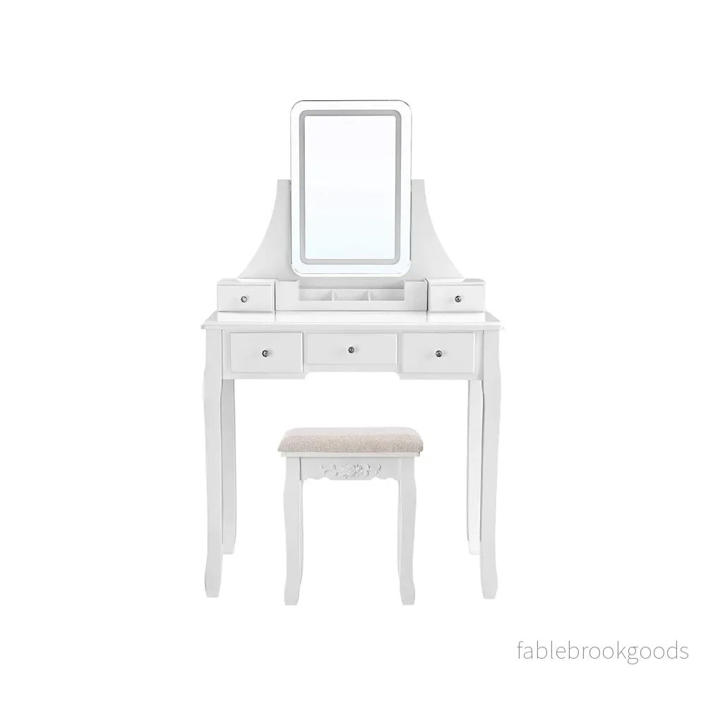 Sminkbord – Med LED-spegel och 5 lådor – Vit Sminkbord – Med LED-spegel och 5 lådor – Vit