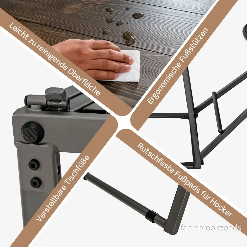 Barbord – med barstolsset för personer, hopfällbart, cm, rustikt brunt – 2 206,5 x 77,5 x 90 – Rustik brun - Bild 3