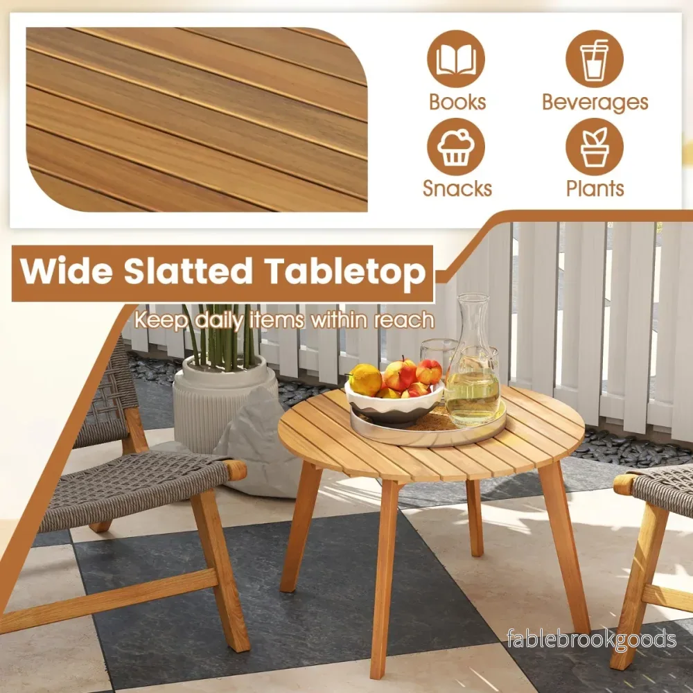 Väderbeständig – Sidobord Av Akaciaträ Rund Trädgårdsbord Balkongbord Kaffebord – 62 x 62 x 40 cm – Natur - Bild 3