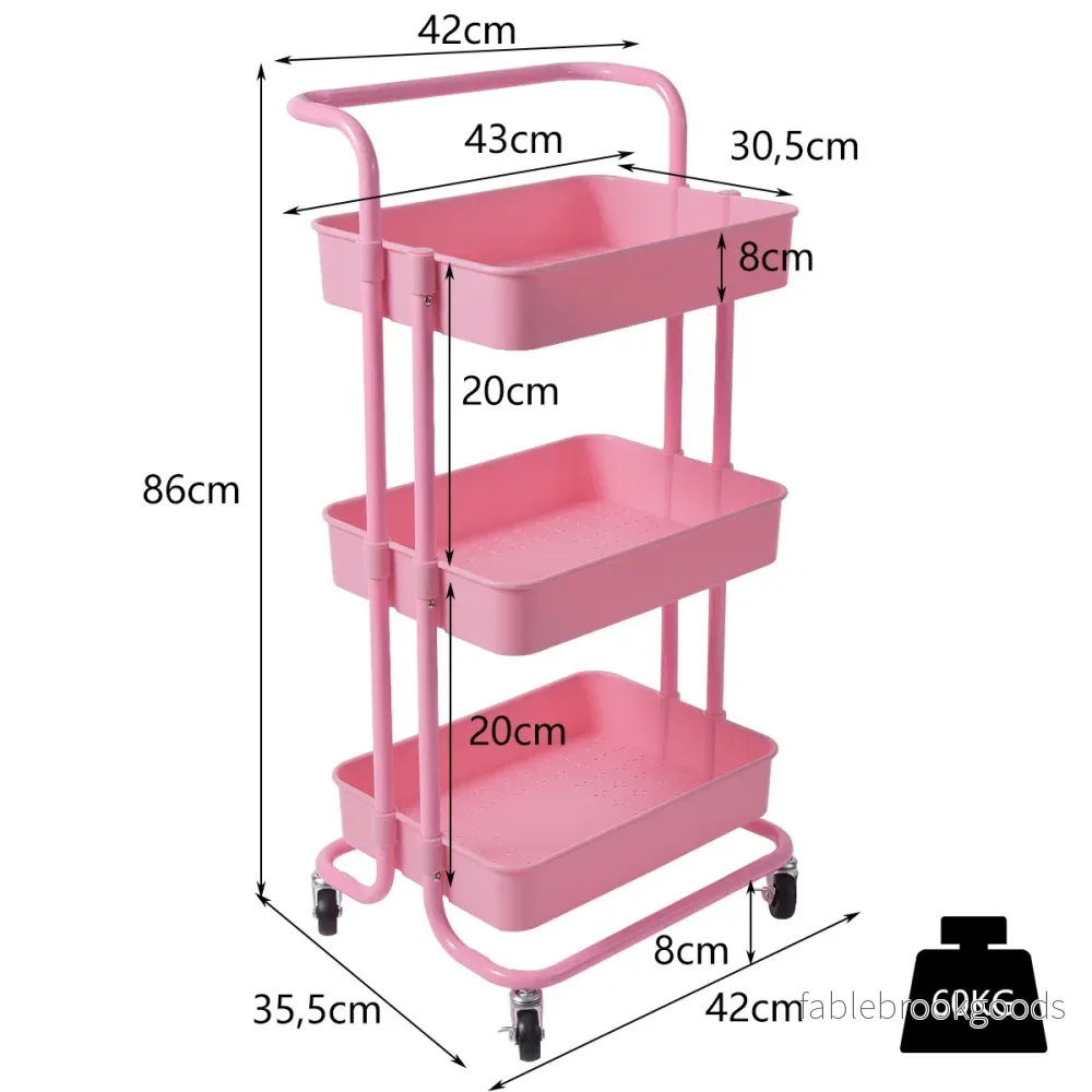 hyllor – Rullvagn Multi Purpose Cart med handtag Enkel montering – 3 – Rosa - Bild 2