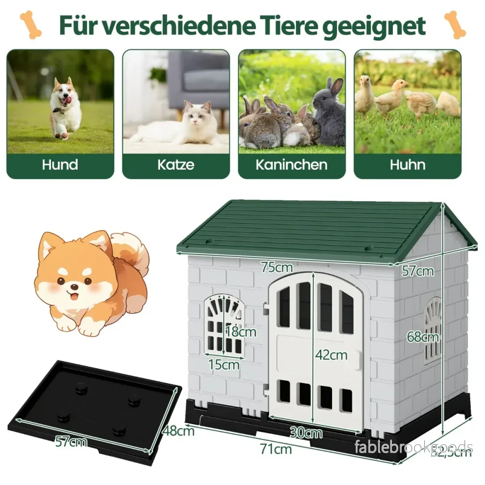Utomhus – hundkoja med dörr, fönster, uttagbar botten och hundhus Hundbur – 3 – Grön - Bild 2