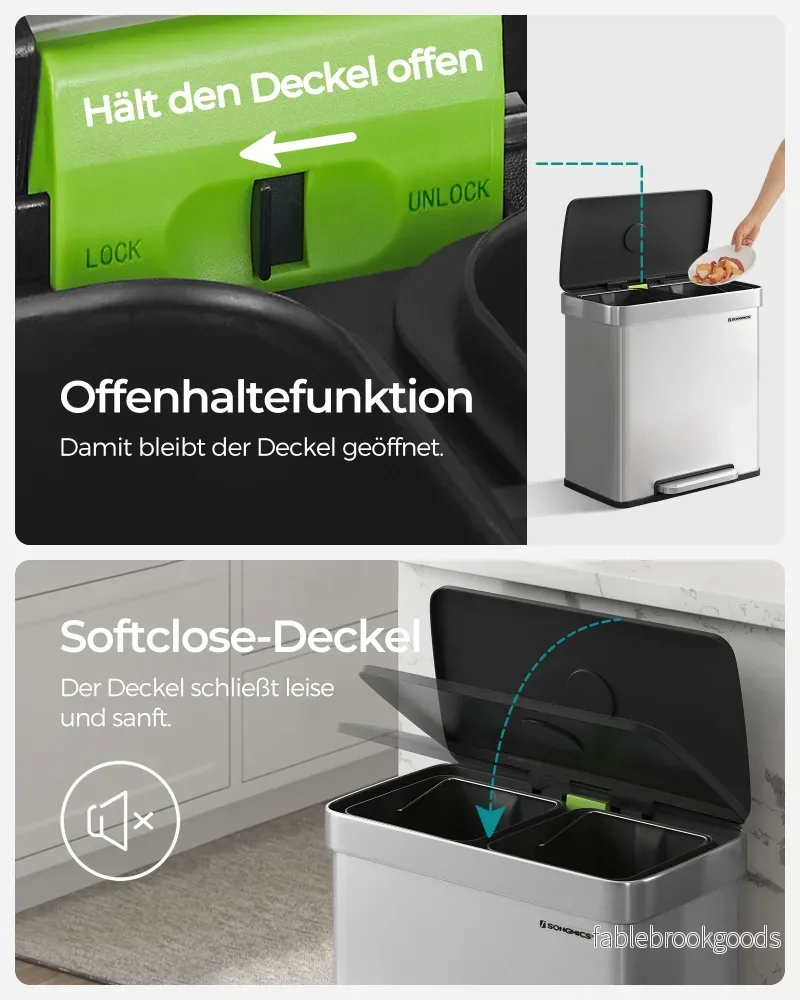 Kökssoptunna – med soft close och 2 fack – silver - Bild 3