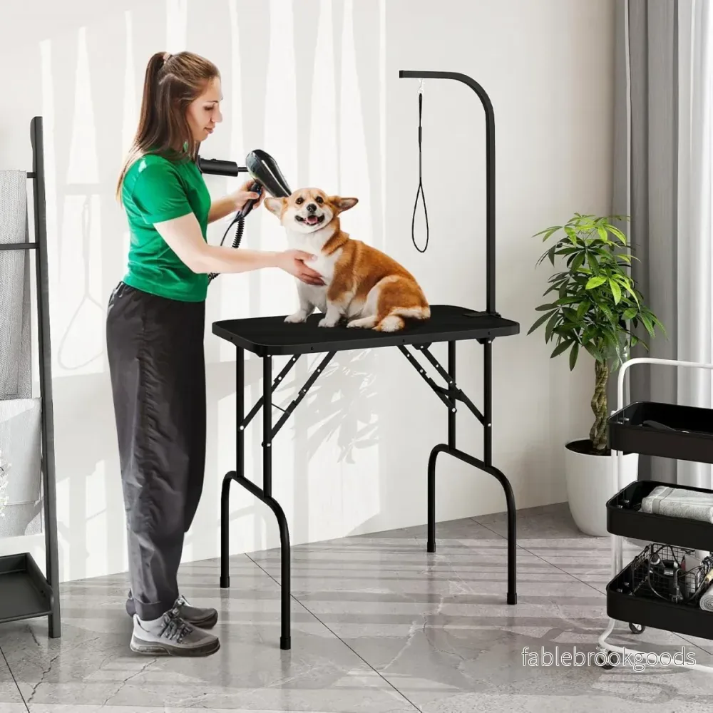Hopfällbart – hundvårdsbord, justerbart husdjursvårdsbord, trimningsbord med slingor, – 80,5 x 46 x 76,5 cm – Svart - Bild 3