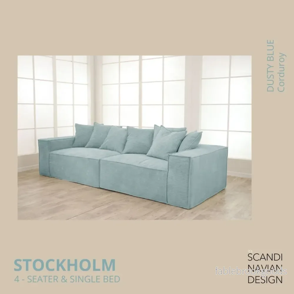 Stockholm 4-seater sofa/single bed Corduroy Dusty Blue removable & washable cover - Bild 3
