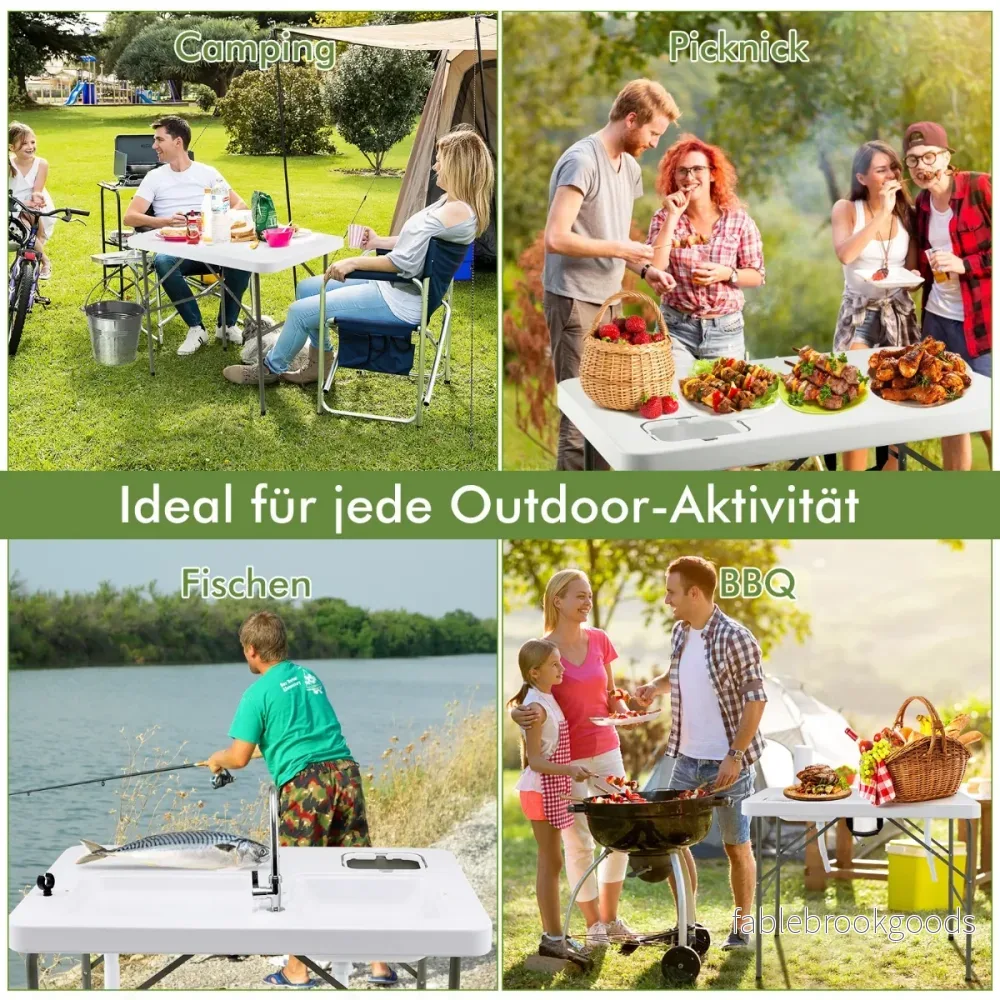 Fiskrengöringsbord – Fällbart filébord – 101,5 x 65,5 x 107,5 cm – Vit