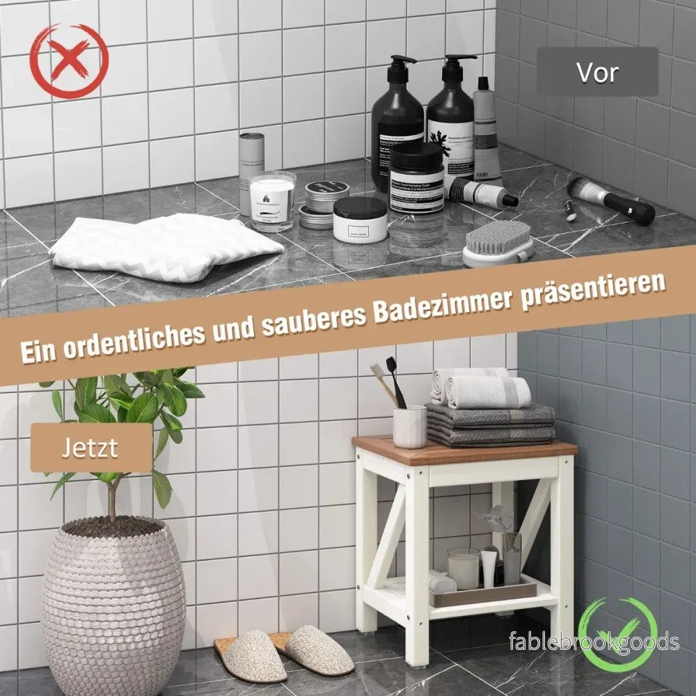 Duschbänk – badrumsbänk med hylla upp till lastkapacitet vattentät – 150 kg 43 x 32 x 47 cm – Vit - Bild 3