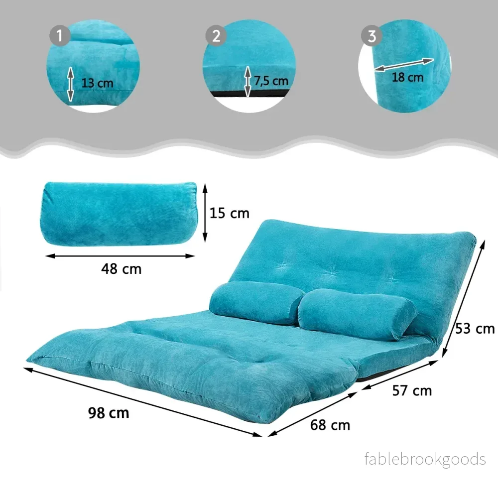 Ihopfällbar – Golvsoffa Sofa säng med Kudd och Ryggstöd steg Inställningsbar Golvfåtölj – 2 6 – Blå - Bild 2