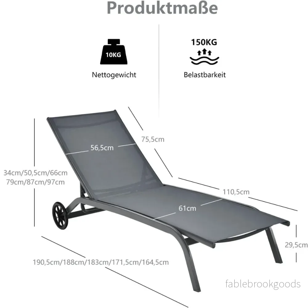 delat – set solbäddar, i metall med maxbelastning kg, loungestolar hjul – 2 150 – Grå - Bild 2