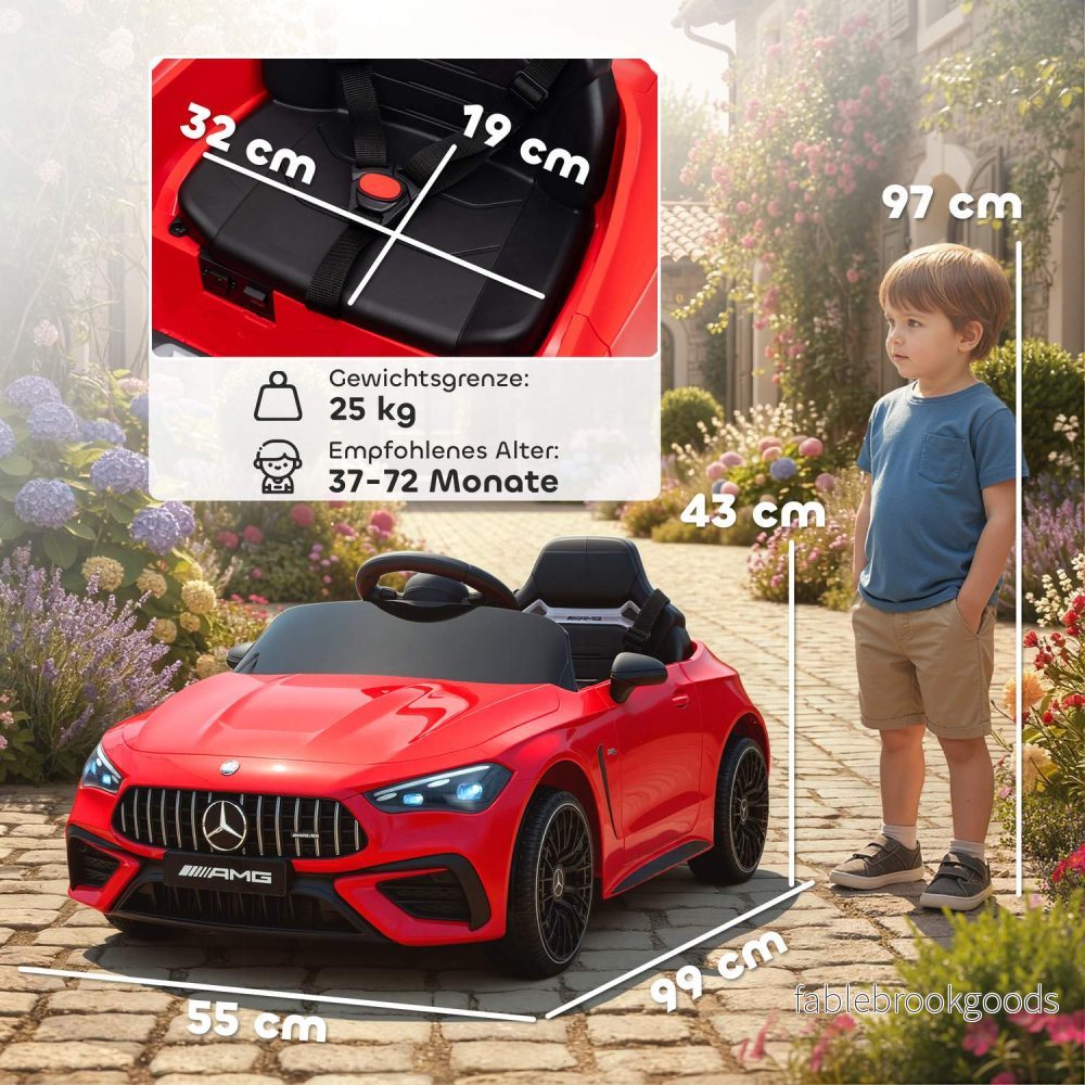 Elbil för barn, Mercedes Design, 12V, Fjärrkontroll, LED, Röd - Bild 3