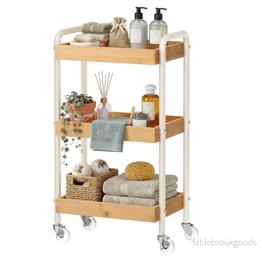 Serveertrolley - 3 Etages - Bamboe - Met Handgrepen - Beige - Bild 2