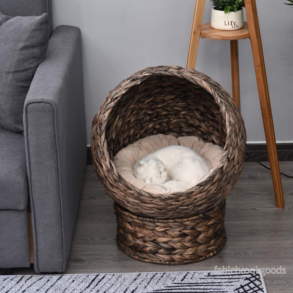 Rattan Cat Basket – Mysig vattenhyacintgrotta, mörkbrun - Bild 2