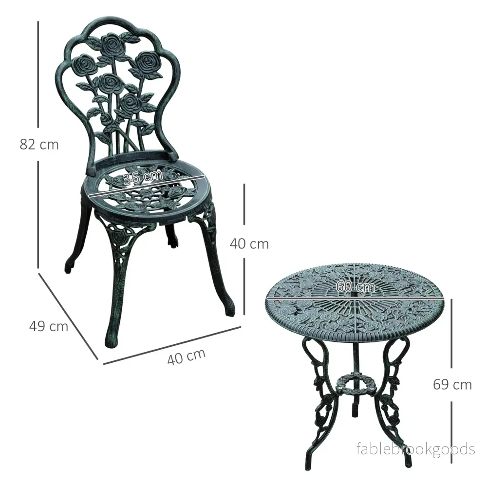 Bistroset i 3 delar av gjuten aluminium – antika gröna trädgårdsmöbler - Bild 3