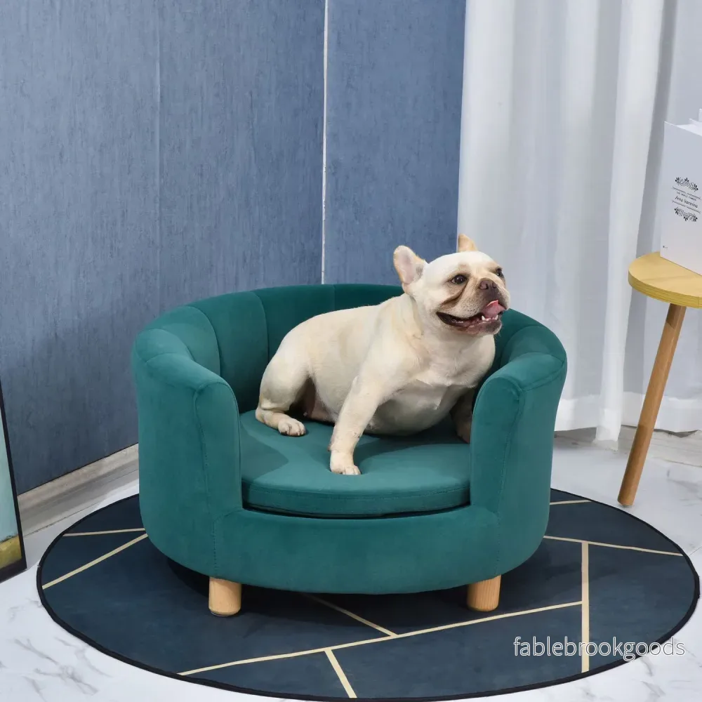Elegant hundbäddsoffa med mjukt överdrag och träben - Bild 2