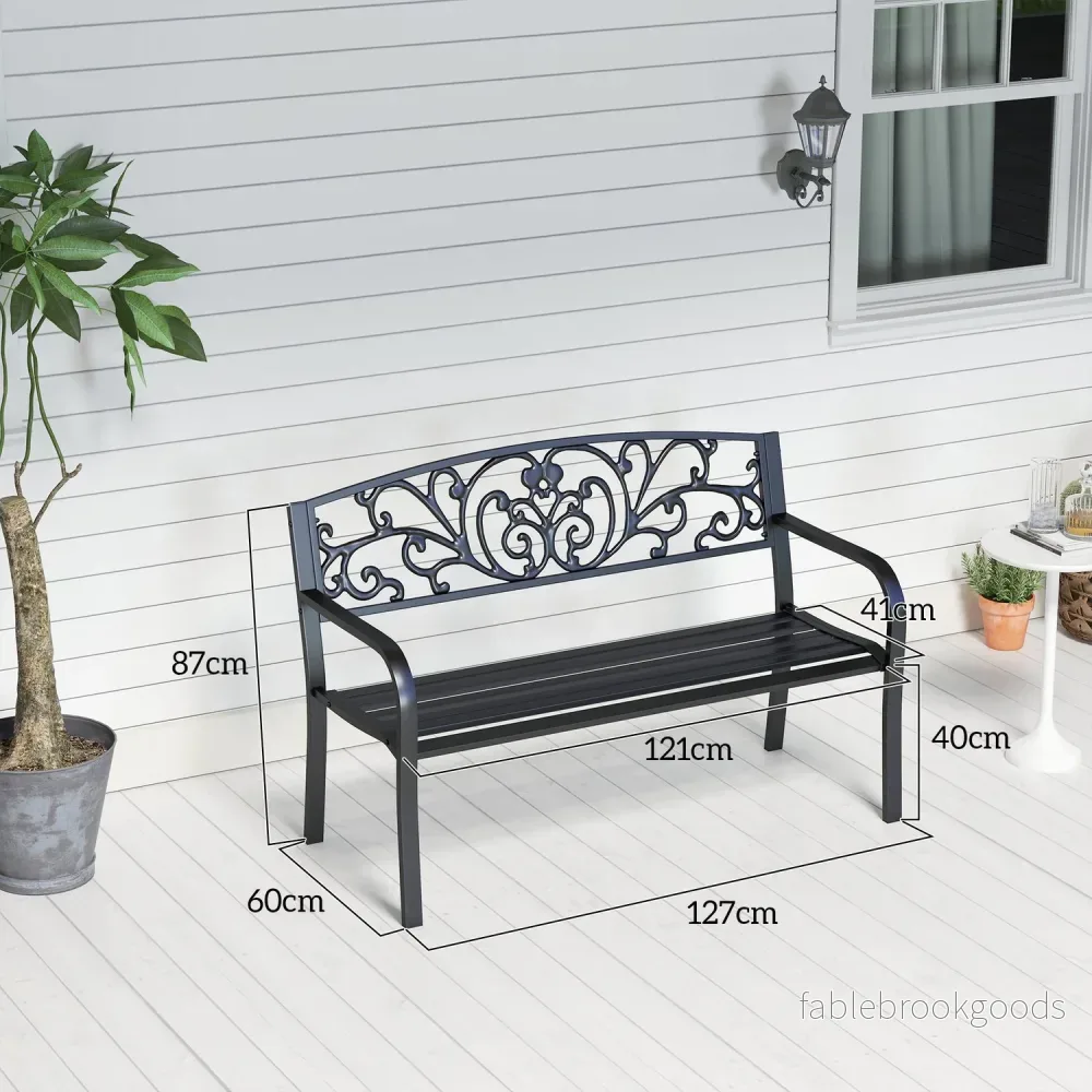 Trädgårdsbänk i metall, 2-sits, väderbeständig, svart - Bild 3