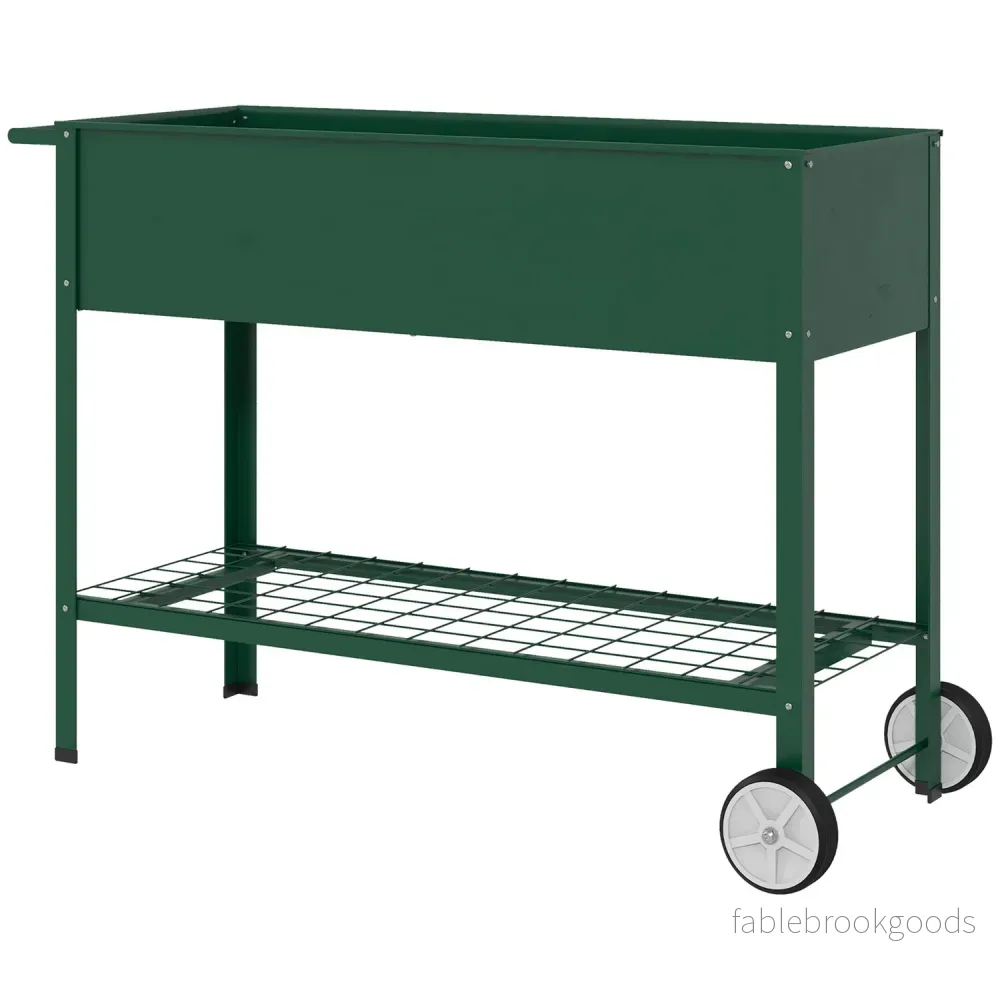 Upphöjd trädgårdssäng i metall med hjul och hylla, 109x44x80 cm Upphöjd trädgårdssäng i metall med hjul och hylla, 109x44x80 cm