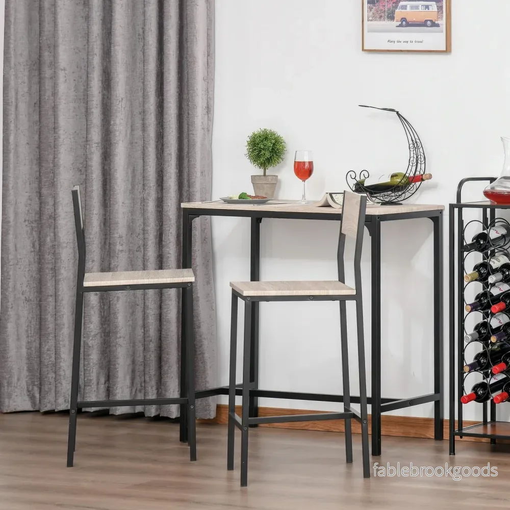 3-delad barbordsset med två stolar, naturlig MDF - Bild 2