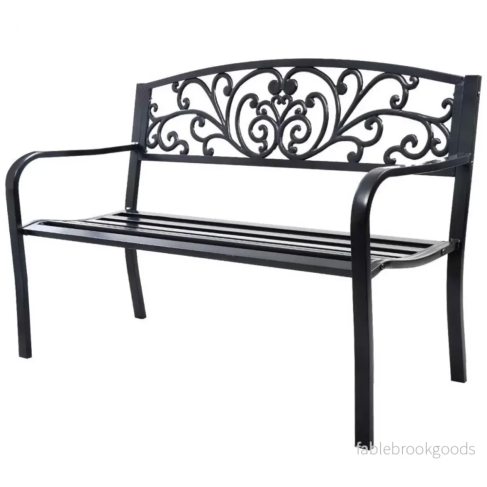 Trädgårdsbänk – Gunga Parkbänk Trädgårdsmöbler Ölträdgård Gjutjärn – 127 x 60 x 85 cm – Svart - Bild 2