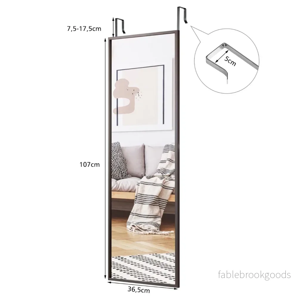 Hellängdsspegelväggspegel – med höjdjusterbara hängkrokar – 36,5 x 1,5 x 107 cm – Brun - Bild 3