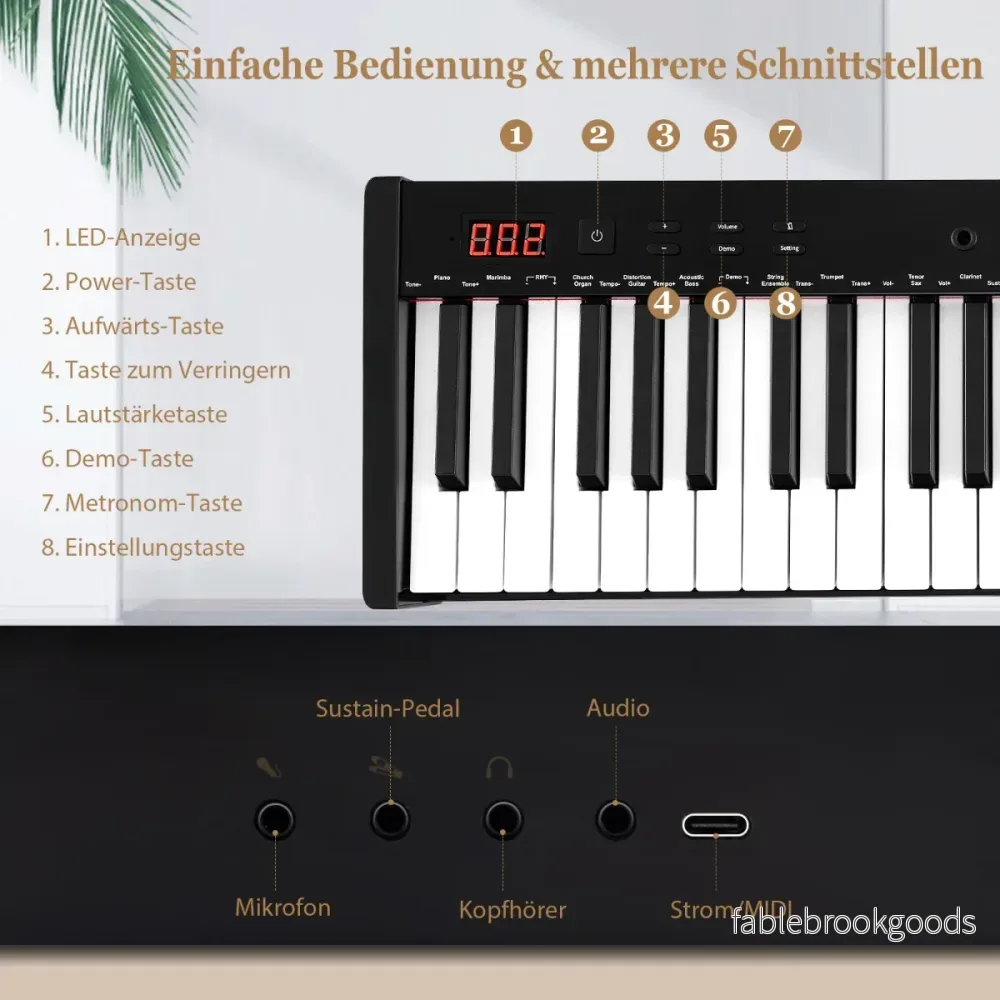 Bärbar – elektronisk klaviatur med tangenter och stativ pall Elektriskt Piano Digital Keyboard – 61 – Svart - Bild 2