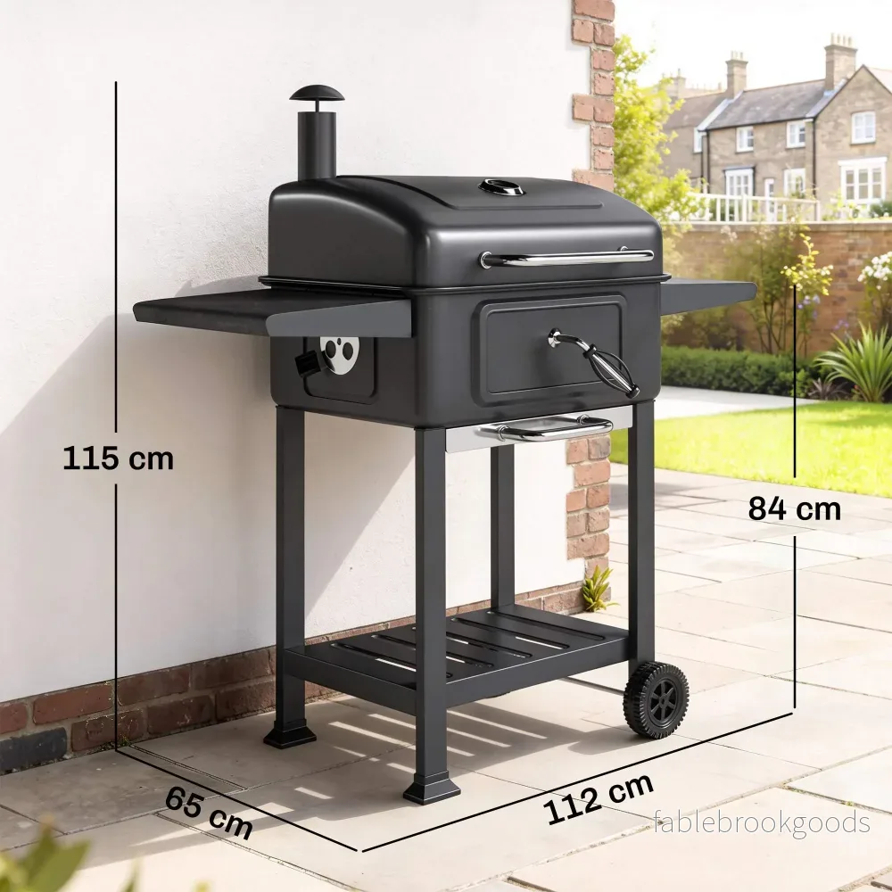 Rökgrill med kolgrill och justerbar kolpanna och termometer - Bild 3