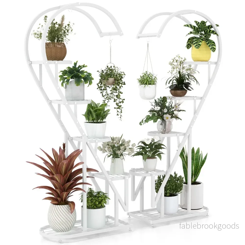 vånings – växtställ i metall Hjärtformat blomsterställ med krokar – 5 71 x 30,5 x 148 cm – Vit - Bild 2