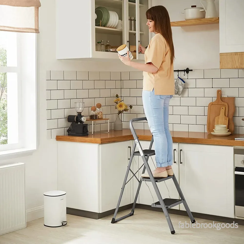 Trapppall – 3 steg – Stål – Grå / Svart - Bild 2
