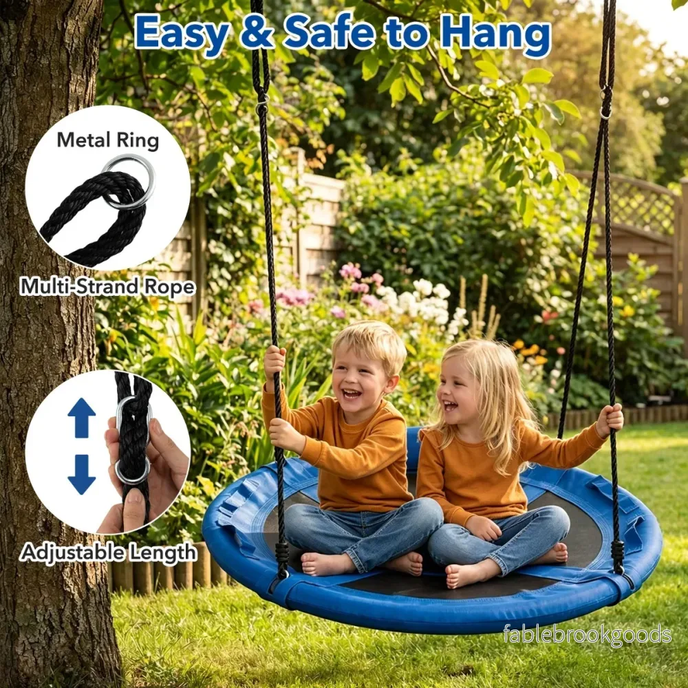 Boho – Gunga med Kudde och Handtag Barnschaukel Höjdjusterbart Rep – 100-180 cm Ø 100 cm – Blå - Bild 3