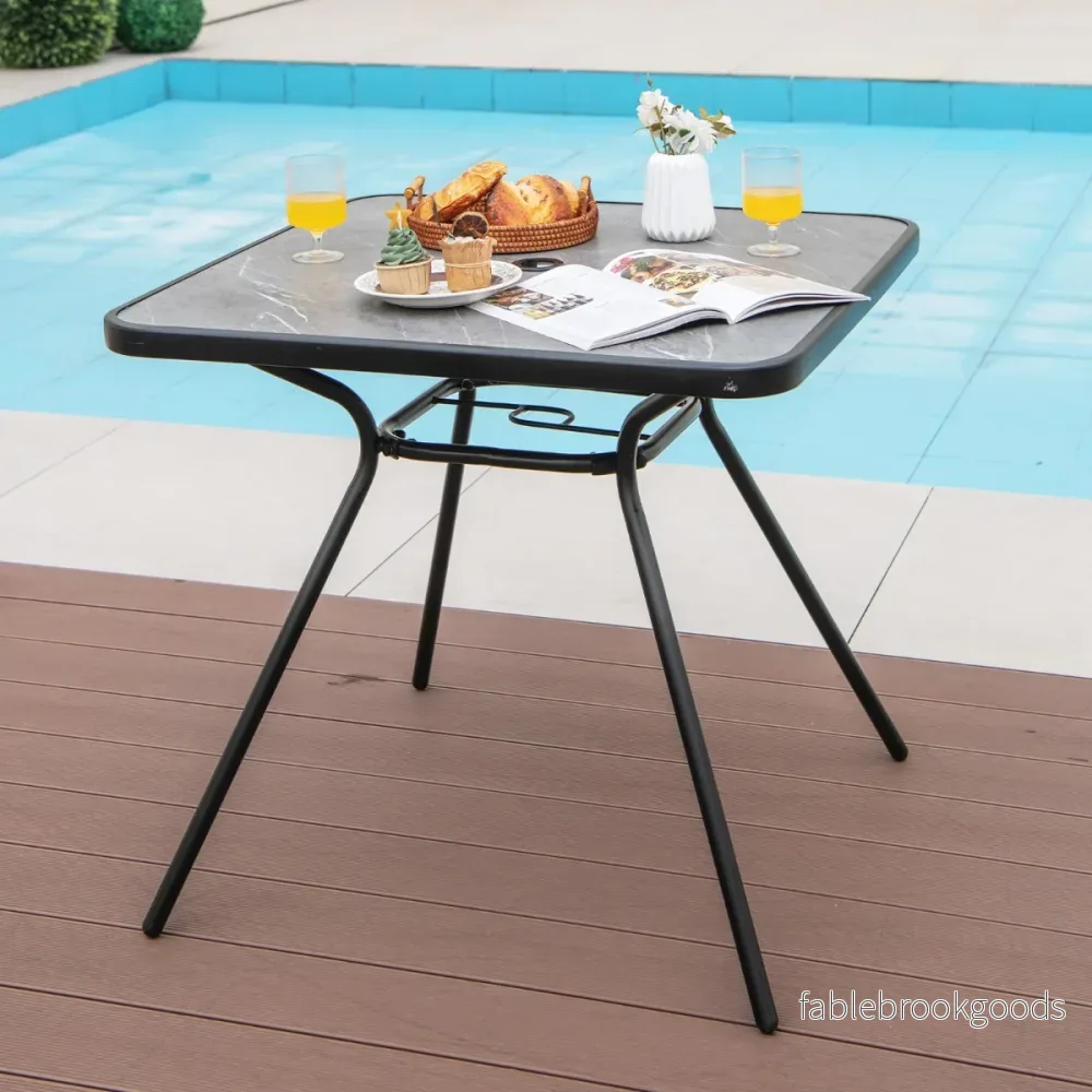 Trädgårdsbord – med bordsskiva av konstgjord marmor Terrassbord paraplyhål – 80 x 80 x 72,5 cm – Grå - Bild 2