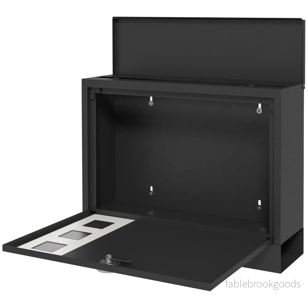 Svart metall brevlåda med fönster & nyckellås, 36,5x11,5x29cm