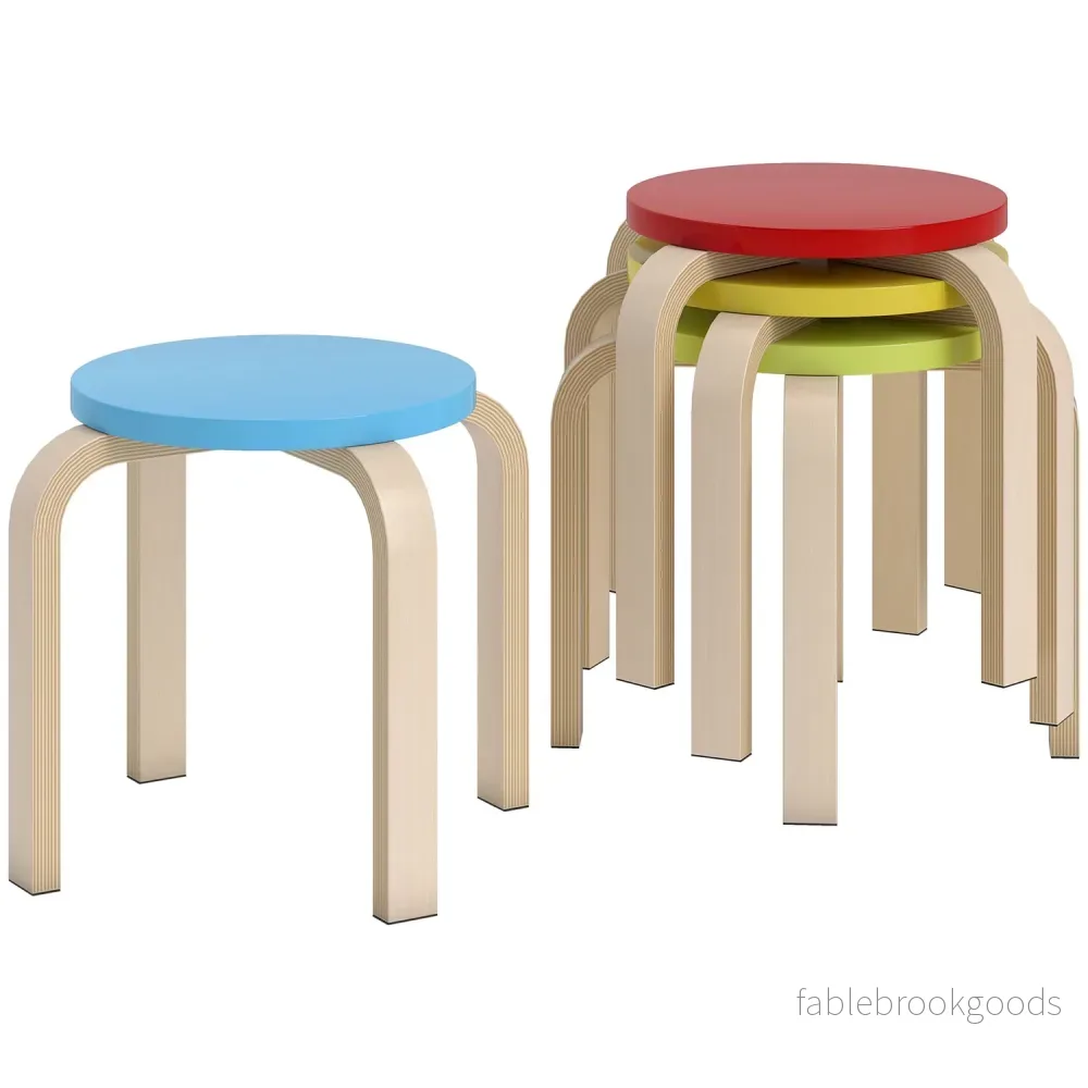 4 staplar med fotkuddar av filt, björkplywood, lackad, färgad