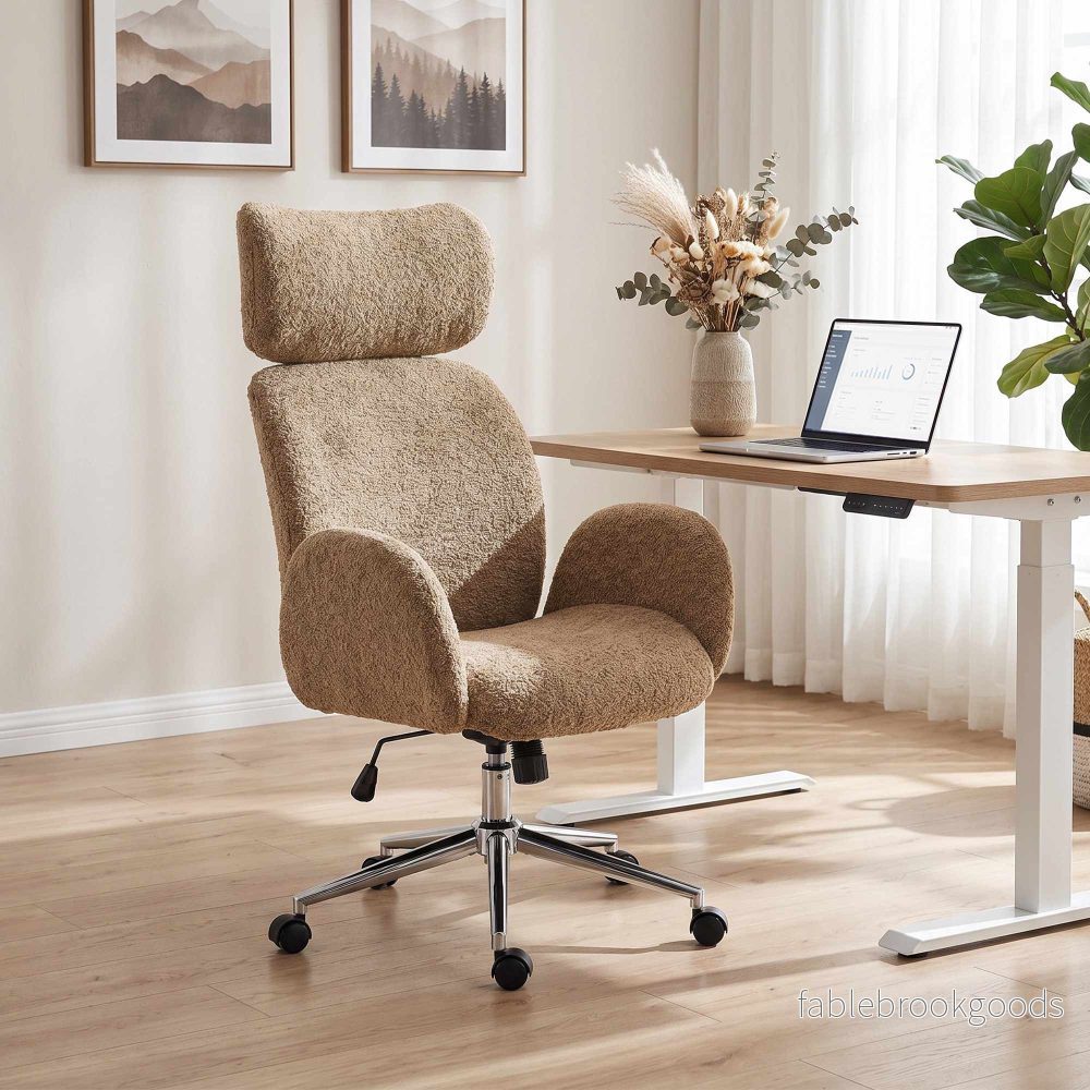 Ergonomisk kontorsstol, justerbart nackstöd, brun - Bild 2