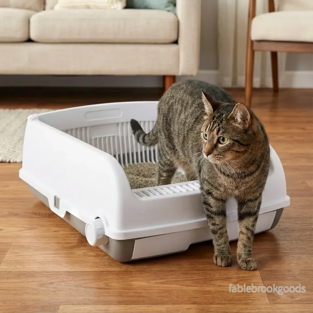 Halvautomatisk – kattlåda med öppet lock, och skopa – Vit - Bild 3