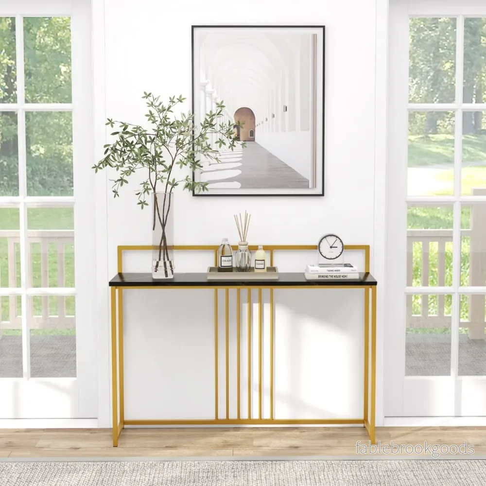 Konsolbord – med marmorlook och guldfärgad metallstomme Modernt hallbord – 120 cm – Svart - Bild 3