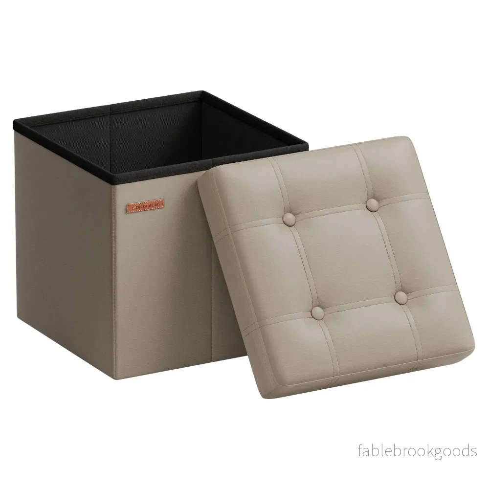 Opbergkruk – 38 x 38 cm – Opvouwbaar – Kunstleer – Licht Camel Opbergkruk – 38 x 38 cm – Opvouwbaar – Kunstleer – Licht Camel