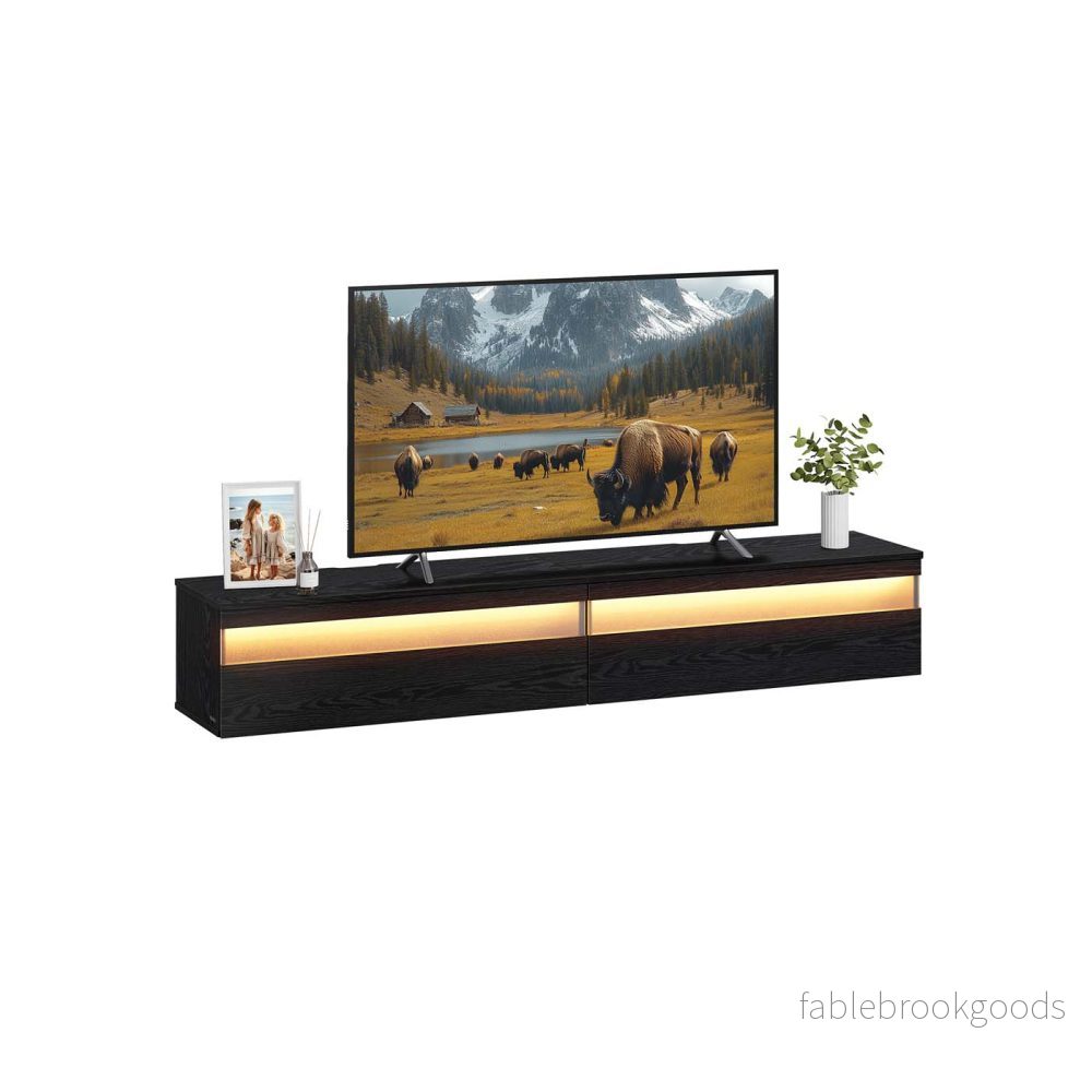 Hängande TV lowboard – Modern design – Ebenholtssvart