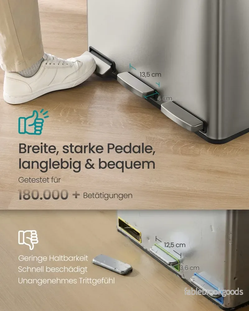 Afvalbak - 62 x 35,3 x 45,5 cm - 3 x 15 L - Afvalscheidingssysteem met 3 compartimenten - Pedaalafvalbak - Uitneembare binnenemmer - Soft-close deksel - Handgrepen - Roestvrij staal - Zilver - Bild 3
