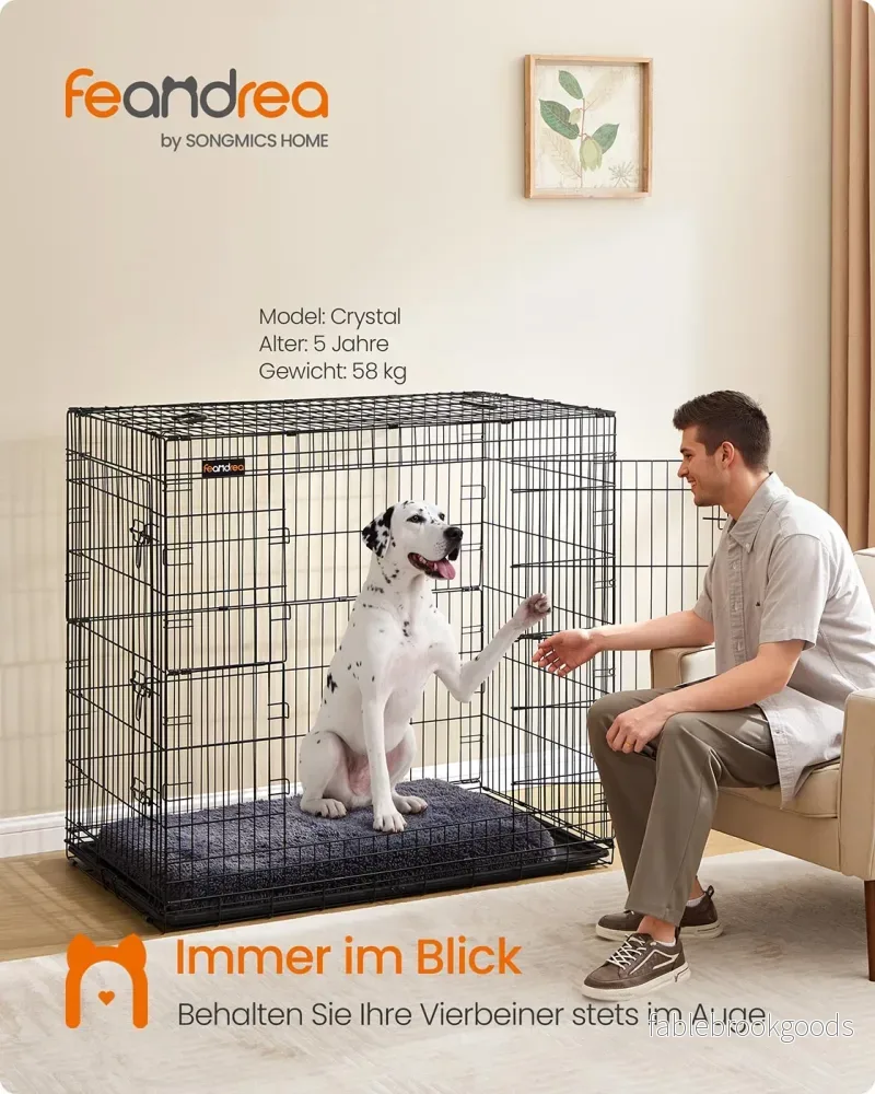 Hopfällbar hundbur – 2 dörrar – Svart - Bild 2