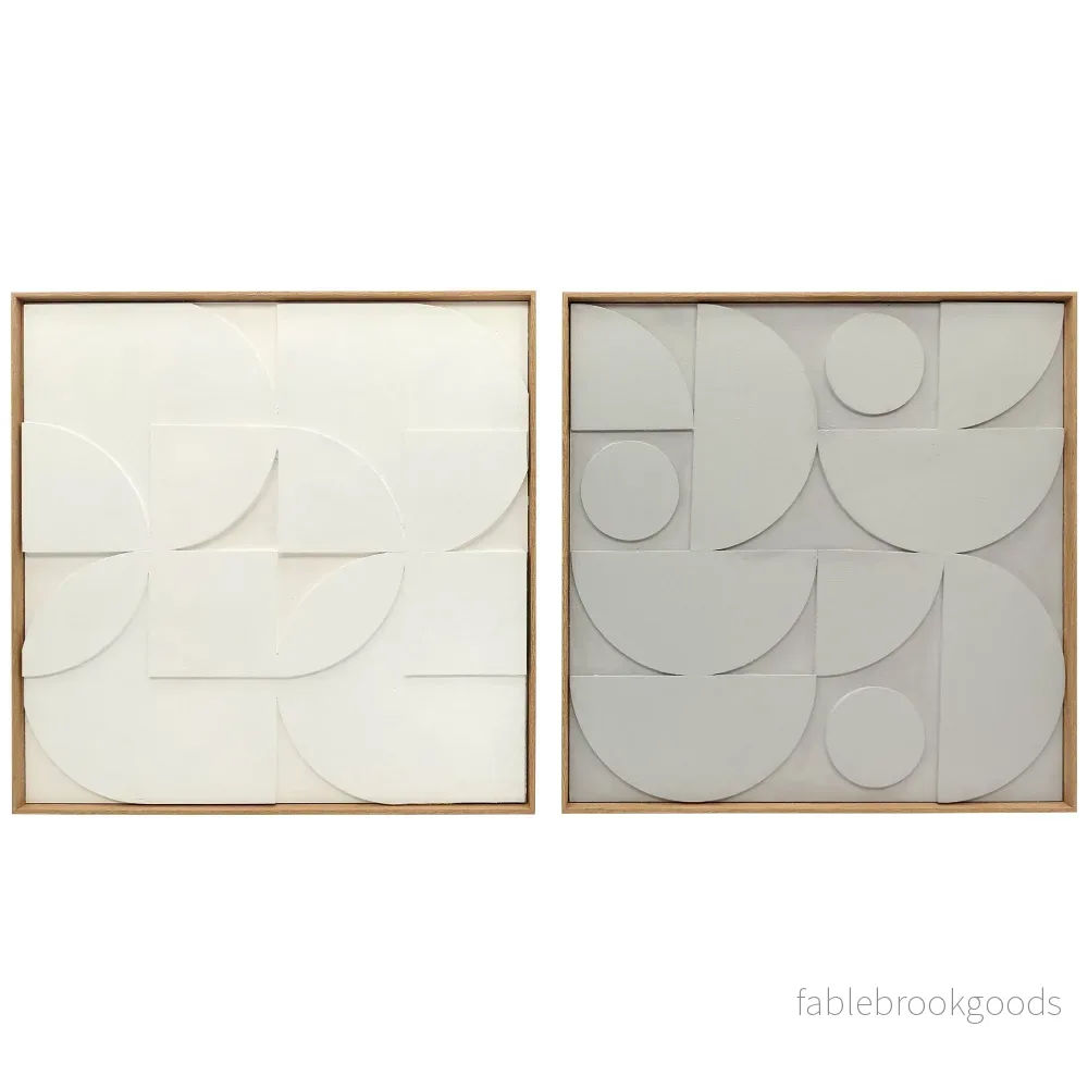3D Geometrisk Väggkonst Set, 2 Delar, 80x80 cm, Vit