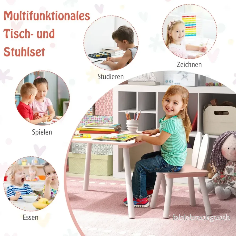Barnbord – med stolar st Barnsittgrupp massiva träben – 2 3 – Rosa